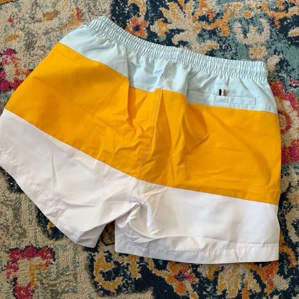 NEW HUGO BOSS men's coco swim shorts in open yellow Small